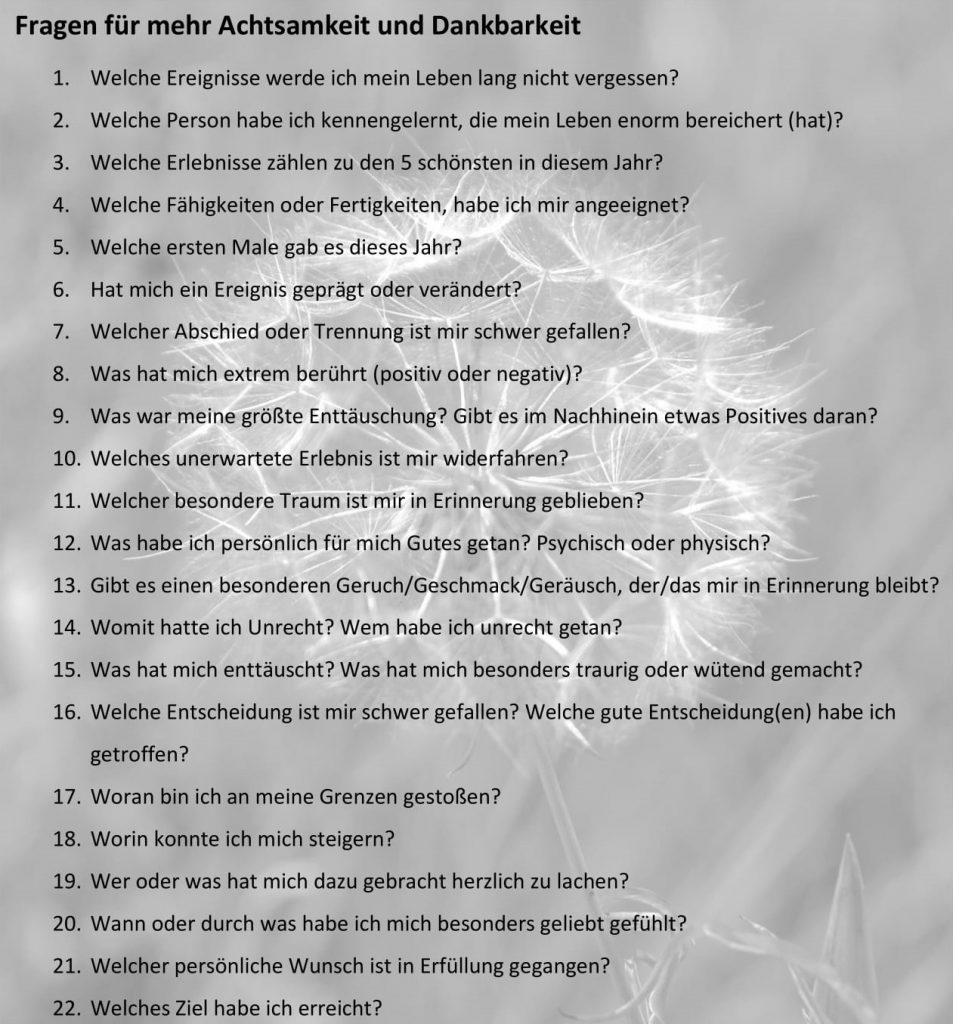 Fragen für mehr Achtsamkeit und Dankbarkeit
